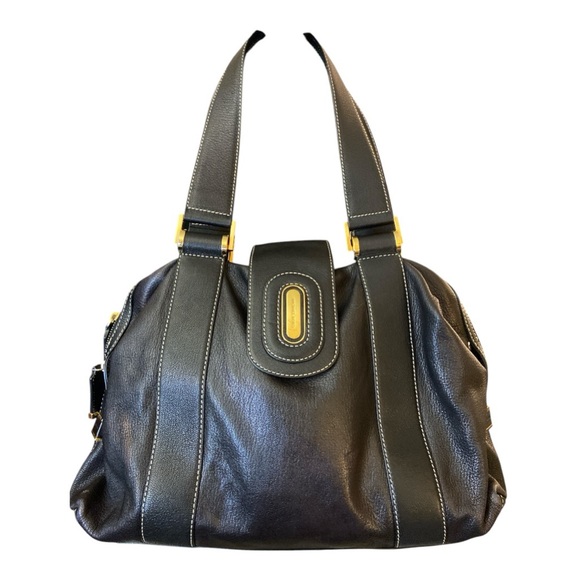 Michael Kors Hand Bag Womens in Leather Black Handbag Gold Design - Picture 1 of 10